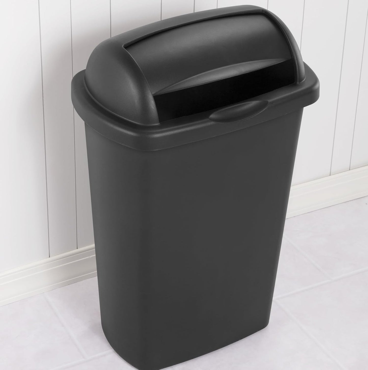 13 Gallon Roll Top Wastebasket – Lift-Open Kitchen Black Trash Can 13 Gallon, Large Office/Home Garbage Basket,Black