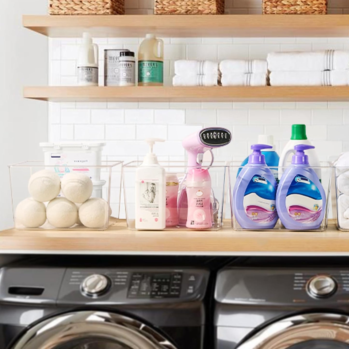 Vtopmart 4 Pack Extra Large Clear Plastic Storage Bins,11x11 Cube Acrylic Organizer Square Containers with Handle for Pantry,Closet,LaundryRoom,Kitchen,Bathroom,UnderSink Organization