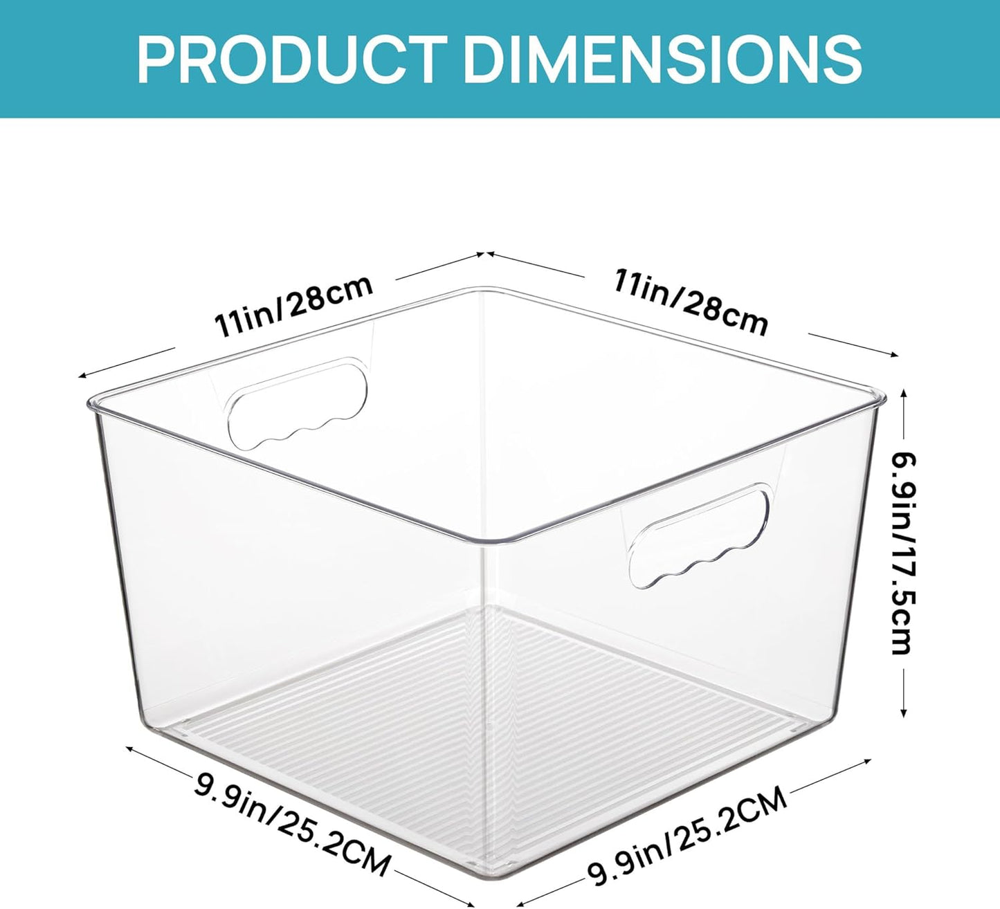 Vtopmart 4 Pack Extra Large Clear Plastic Storage Bins,11x11 Cube Acrylic Organizer Square Containers with Handle for Pantry,Closet,LaundryRoom,Kitchen,Bathroom,UnderSink Organization