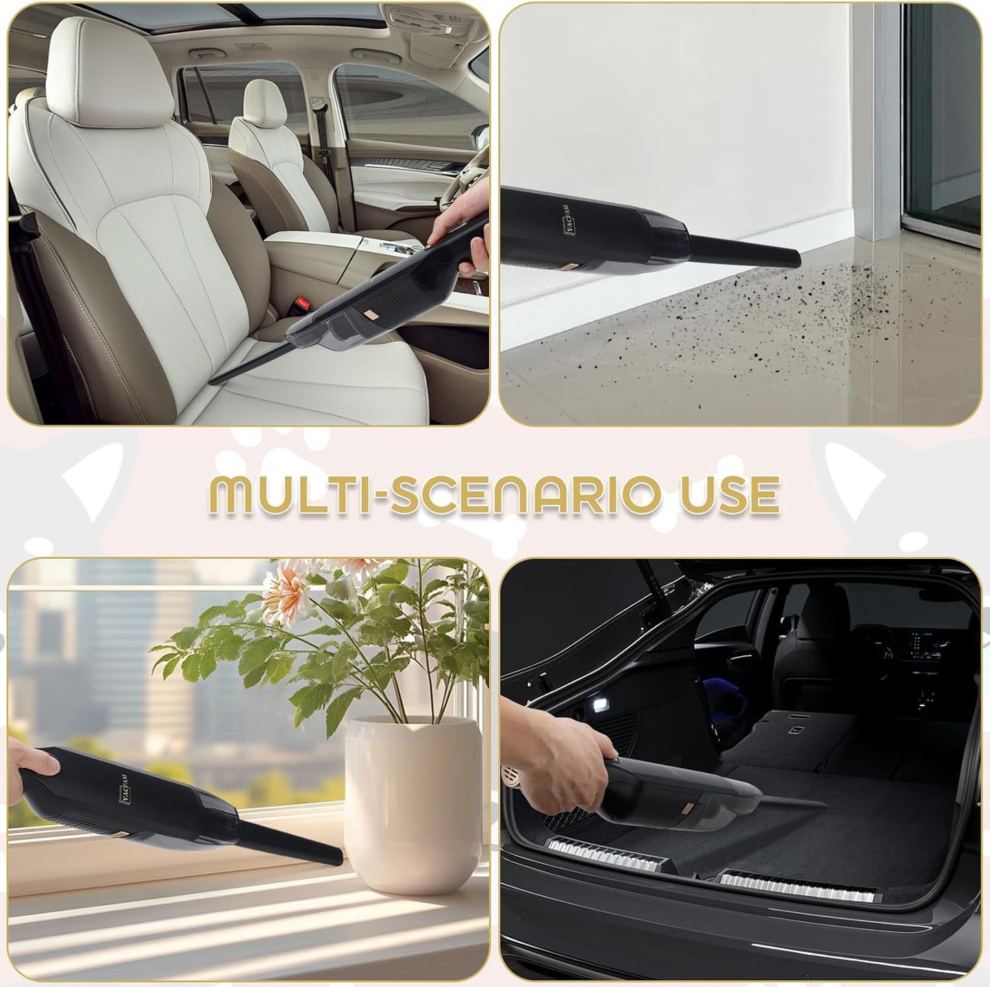 Handheld Vacuum Cordless, High Power Suction, USB Quick Charge, Car Vacuum Cleaner with Storage Dock, HEPA Filter, Lightweight Rechargeable Dust Buster with Crevice Tool & Pet Brush Hand Vac for Home