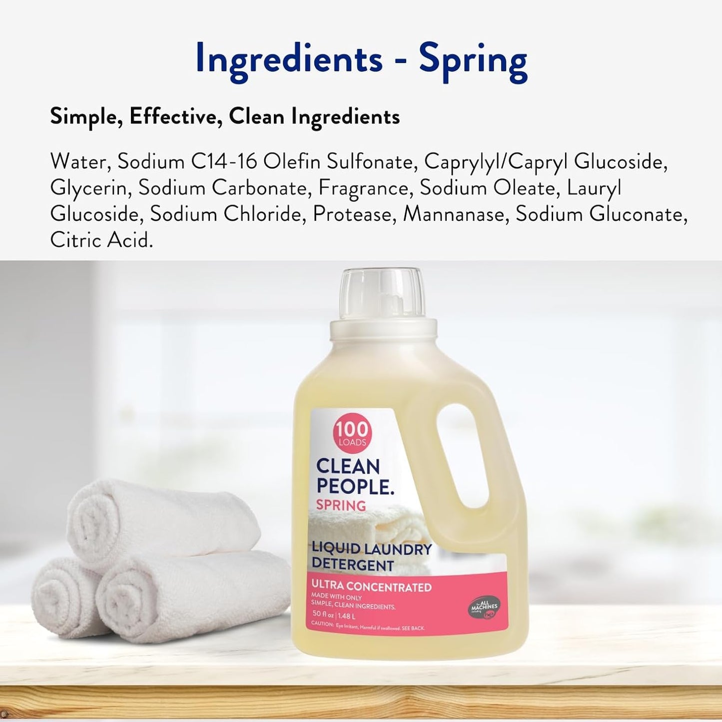 The Clean People Liquid Laundry Detergent - Recyclable Packaging, Stain Fighting - Ultra Concentrated, Laundry Soap - Spring Scent, 50 fl oz (2 Pack)