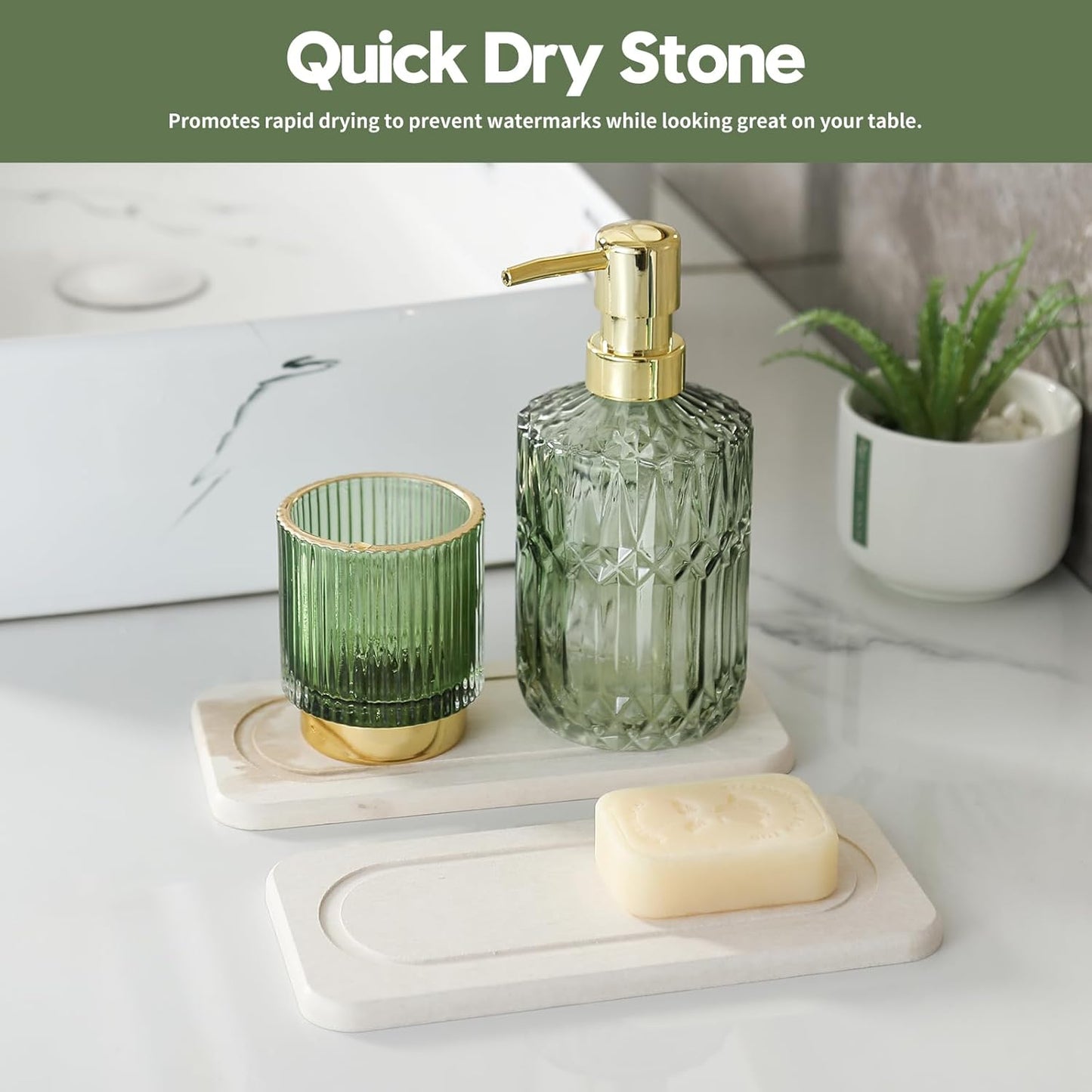 2Pack Diatomite Stone Sink Tray, Water Absorbing Faucet Mat for Kitchen & Bathroom Counter, Quick Dry Decorative Soap Dish Makeup Vanity Caddy,Dispenser Sponge Holder Organizer, Beige-8"x 3.8"