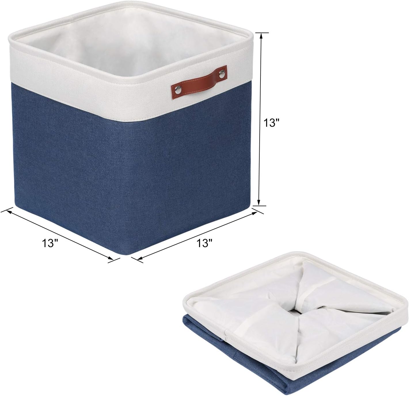 Univivi 13 inch Storage Baskets with Hard Bottom 4 Pack 13 x 13 x13 Cube Storage Bins Foldable Fabric Storage Bins for Shelves, Closet(Blue, Hard Bottom-13 Inch)