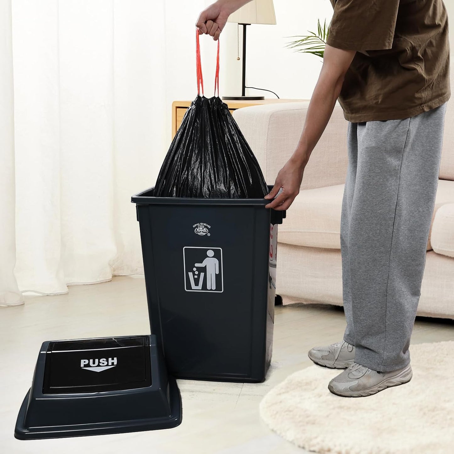 18 Gallon Grey Commercial Trash Can with Swing Lid, Garbage Can for Outdoor Office Restaurant School Kitchen (Pack of 4)