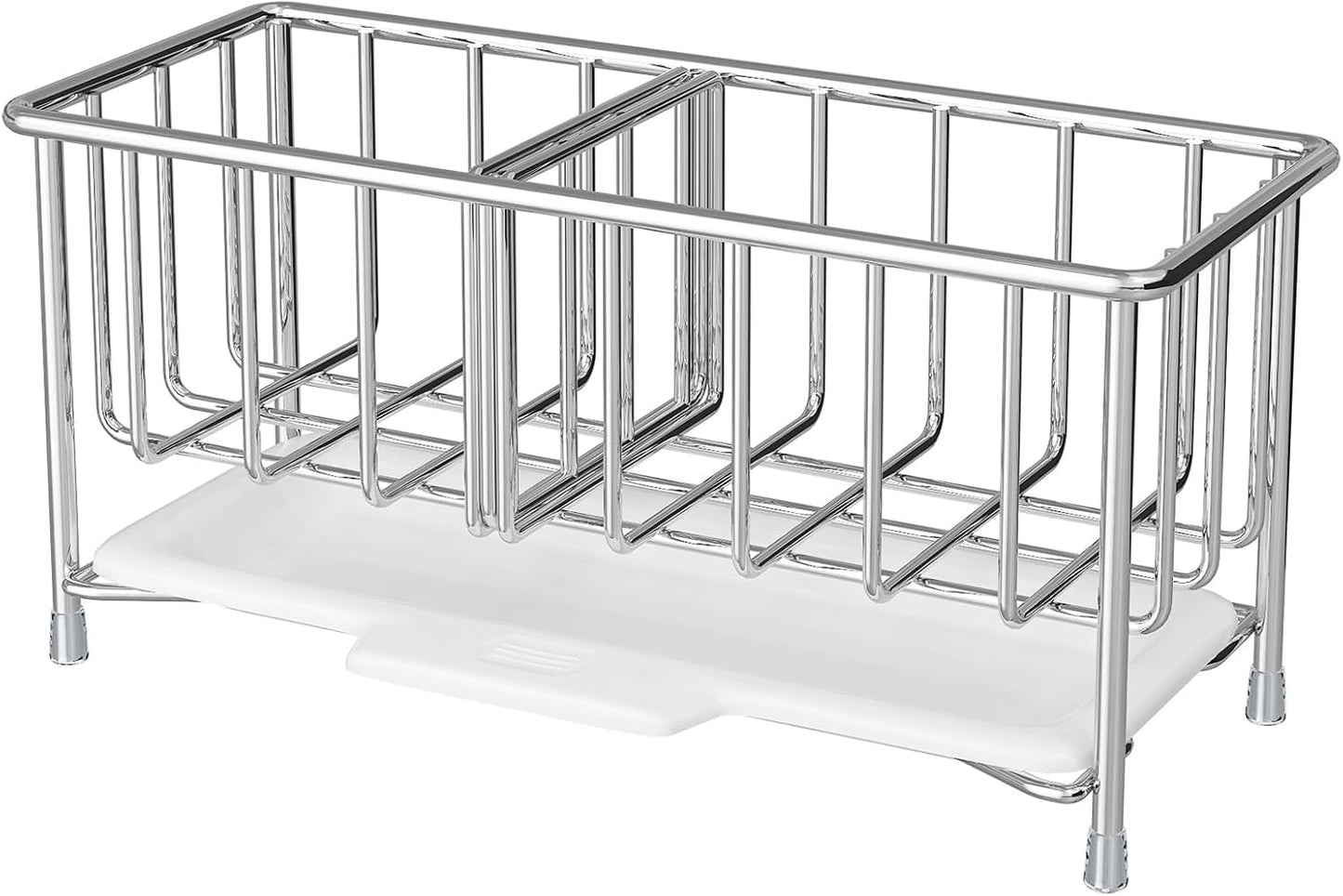 Kitchen Sink Sponge Holder, 304 Stainless Steel Soap Dispenser Caddy Organize, Kitchen Sink Brush Caddy Holder with Removable Drain Tray