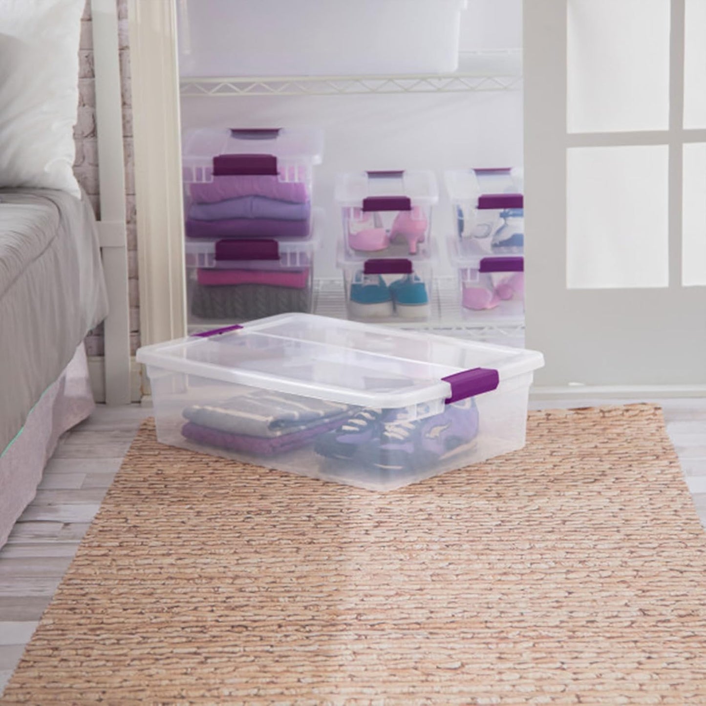 Sterilite 6-Pack 32 Quart ClearView Latch Box, Stackable Organizer Bins with Latching Lids - Clear Plastic Organization Containers for Closet, Bedroom, Shelving Units and Everyday Home Storage