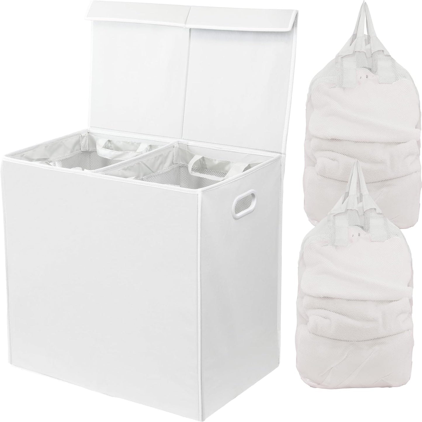 Simple Houseware Double Laundry Hamper with Lid and Removable Bags, White