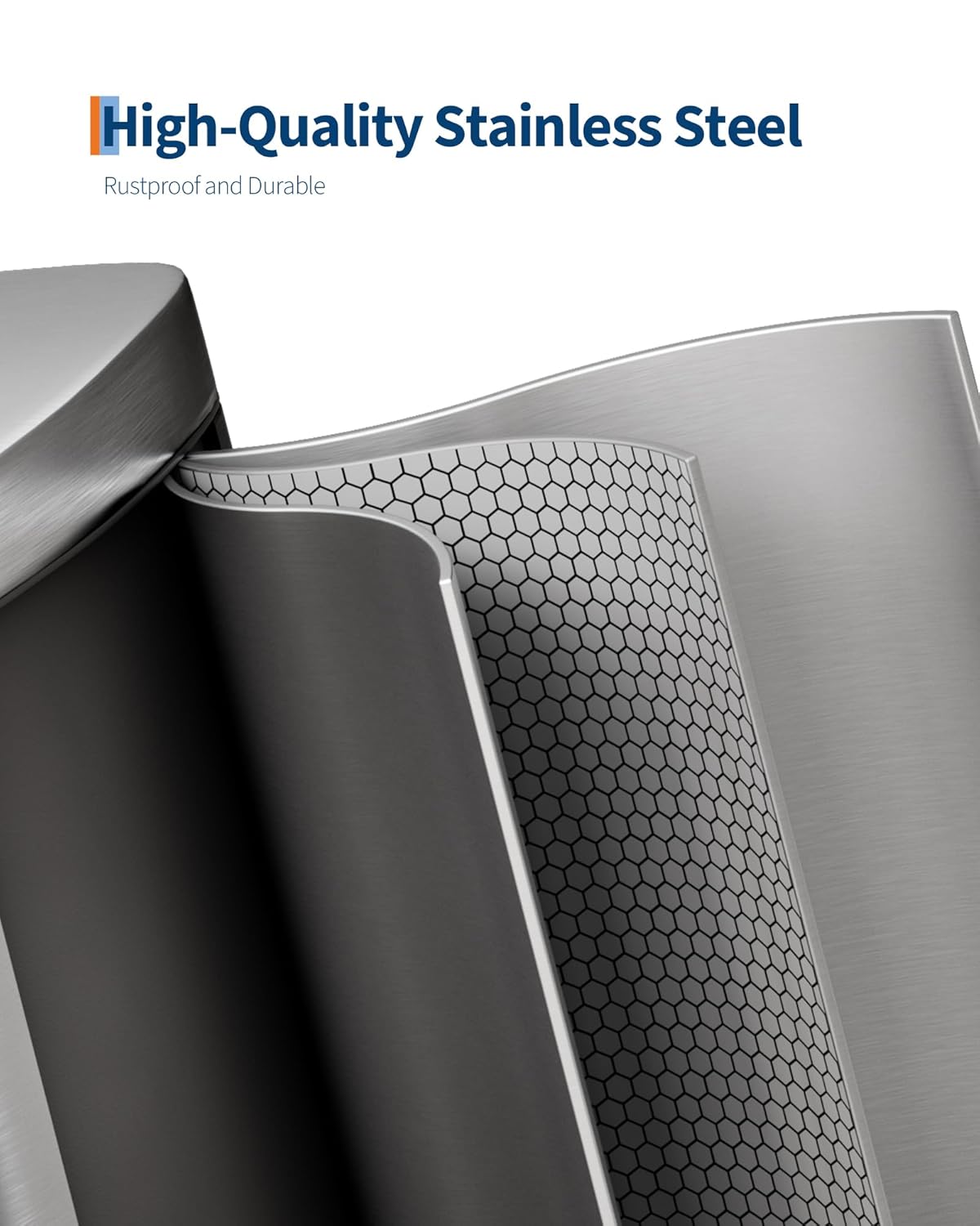 Garvee 13 Gal (50 L) and 2.6 Gal (10 L) Stainless Steel Trash Can Combo Set, Rustproof Garbage Can with Lid for Kitchen and Bathroom, Step-on Trash Bin with Inner Bucket, Rear Handle, Silver