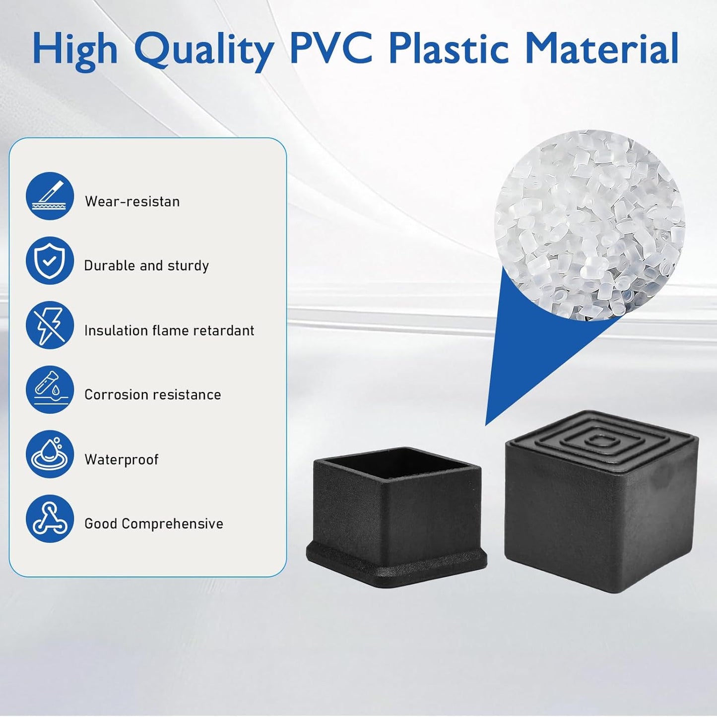 32 Pcs 3/4" x 3/4" Square Rubber Chair Leg Caps, PVC Table Leg Covers, Flexible & Anti-Slip Furniture Leg End Caps, Chair Leg Floor Protectors for Bar Stool Leg Patio Indoor, Black