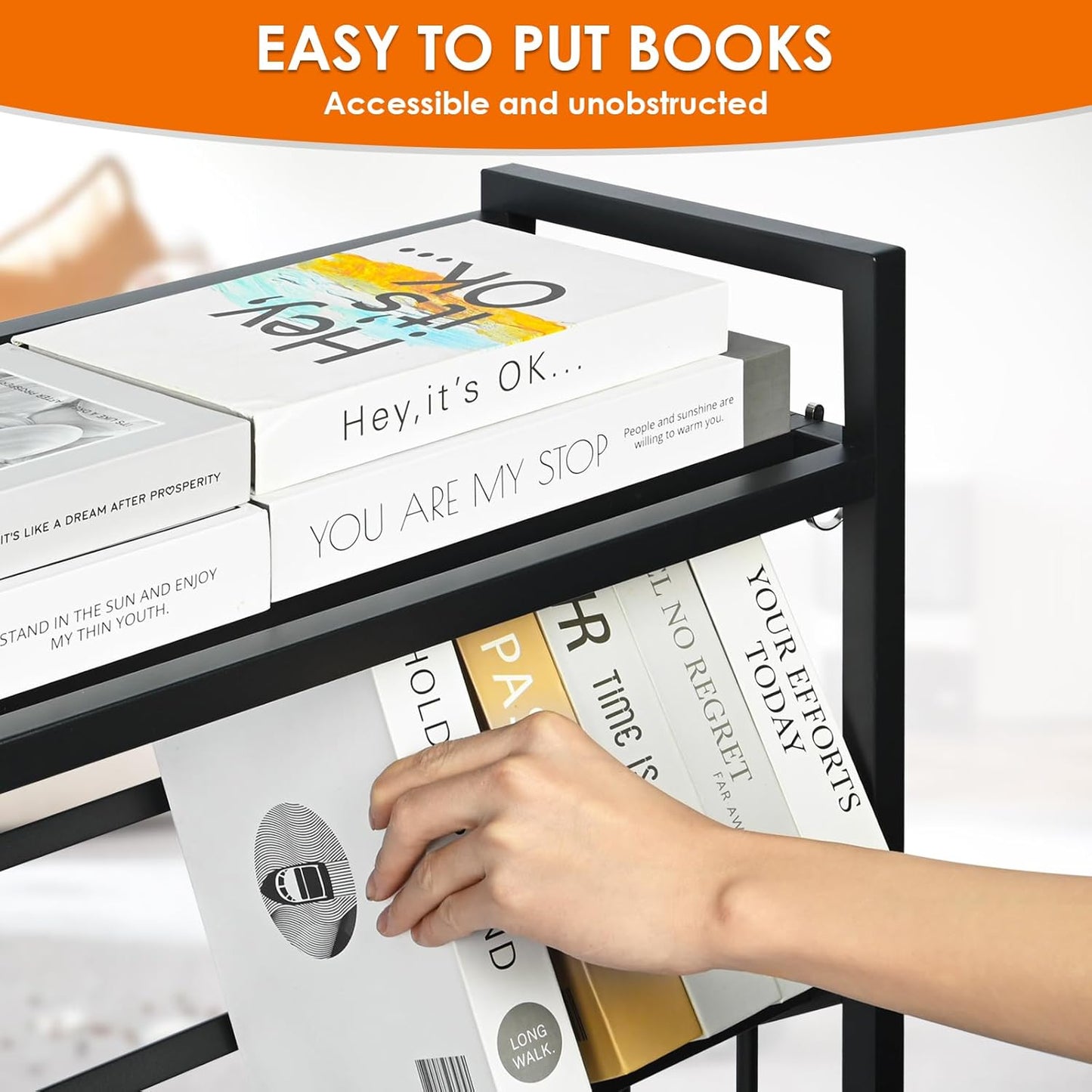 Book Carts 4 Tier 46.5x35.4x9.84 in Rolling Book Cart Large Capacity Bookshelf Storage Rack Mobile Book Storage with Wheels Cart for Home Office Living Room Classroom (Black)