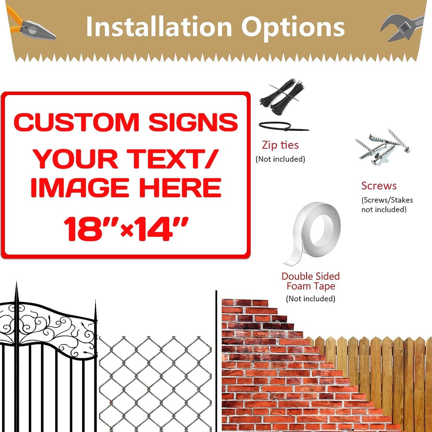 Custom Aluminum Weatherproof Metal Signs - Multiple Sizes, Personalized Text & Picture, Horizontal Traffic Regulation & Hazard Signs