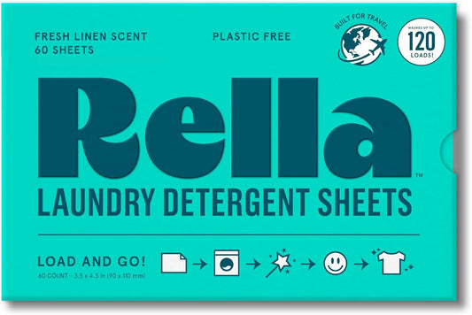 Rella Powerful Laundry Detergent Sheets, 120 Loads, Family Owned & Operated, Fresh Linen Scent, Biodegradable, Eco Friendly, Travel Laundry Detergent Sheets