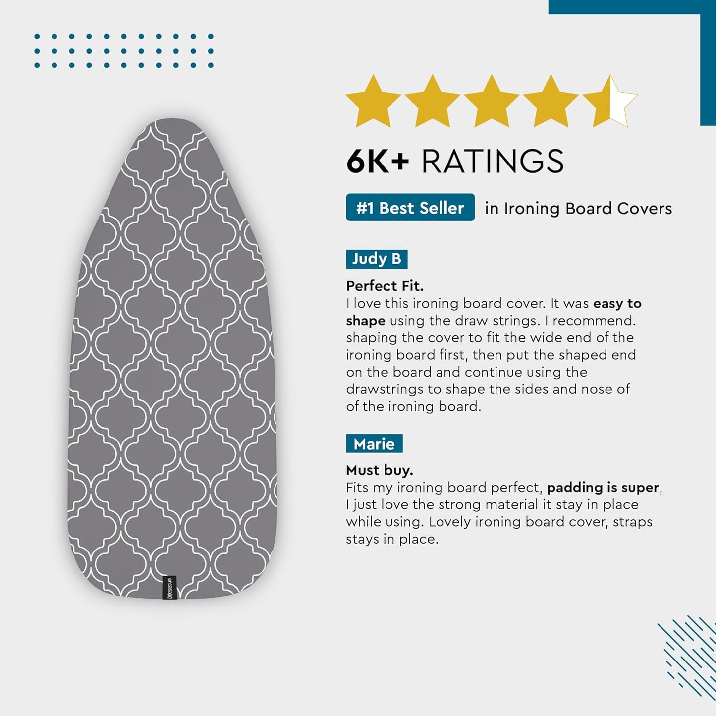 Encasa XO Ironing Board Cover and Pad 49"x18" - Thick 3mm Felt Padding, Drawstring Tightening & Lock, Easy Fit, Scorch & Stain Resistant, Fits Wide Ironing Board - Daisy Beige