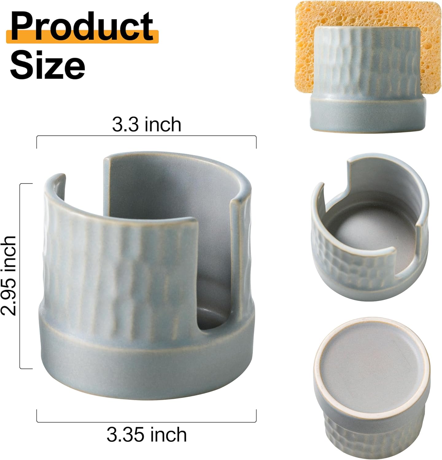 Sponge Holder for Kitchen Sink Counter, Dish Sponge Dish Rack Ceramic Brush Holder Farmhouse Kitchen Accessories for Scrub, Blue