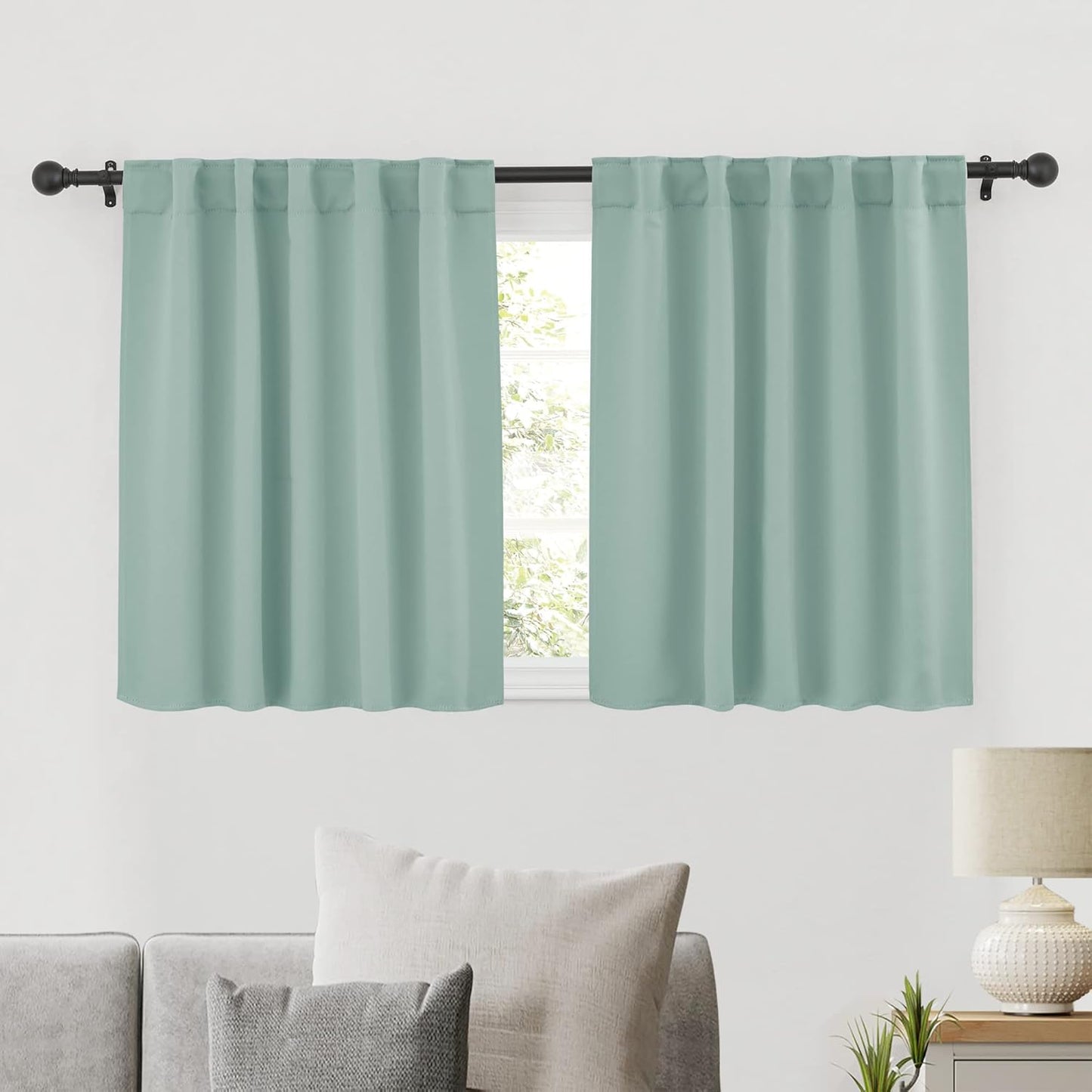 RYB HOME Blackout Curtains for Bathroom - Thermal Insulated Light Block Window Curtains, Back Tab & Rod Pocket Style for Kitchen Dining Kids Bedroom Basement, Wide 42 x Long 36, Aqua, 2 Panels