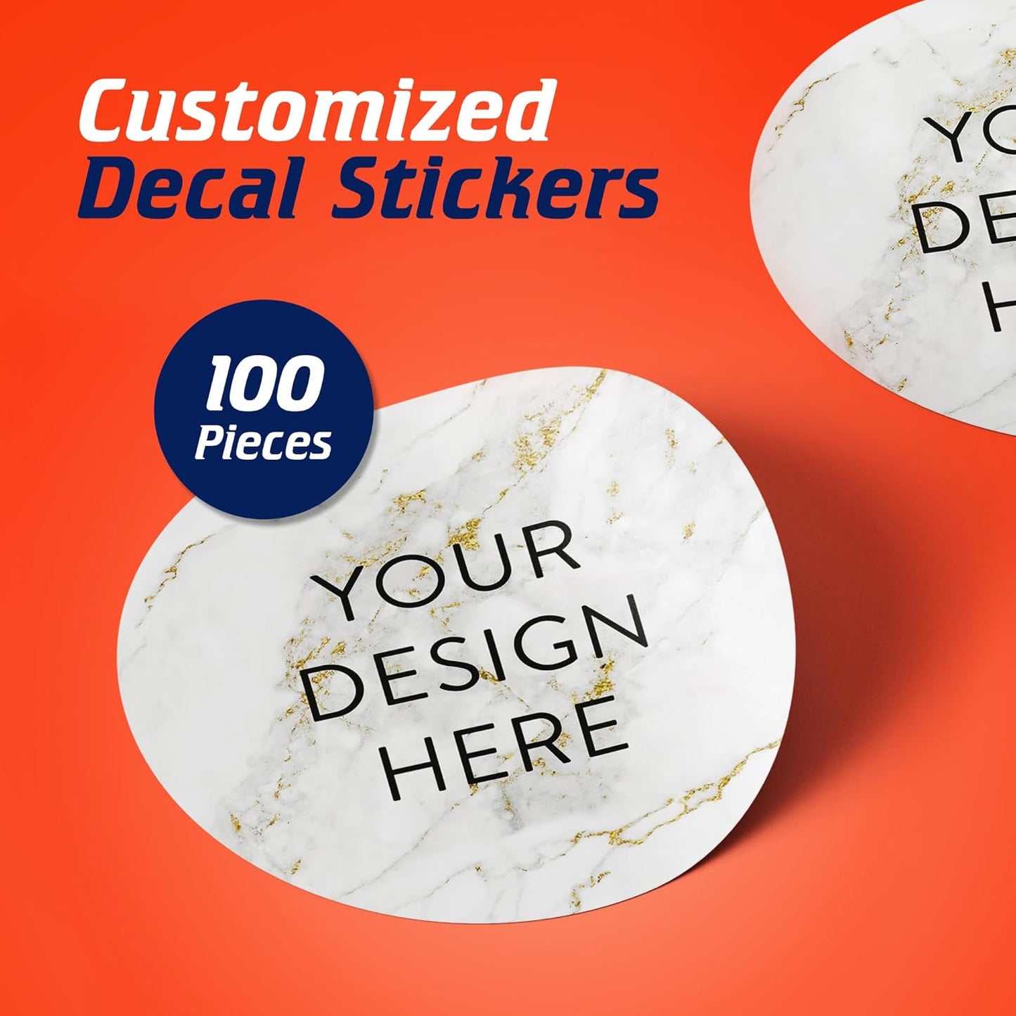 100 Custom Vinyl Stickers - Upload Your own Image, Text, Design, Logo - Personalized Logo Labels for Handmade, Packaging, Bottle, Jars, Candle, Brand Stickers (Gold Marble, 5x5)