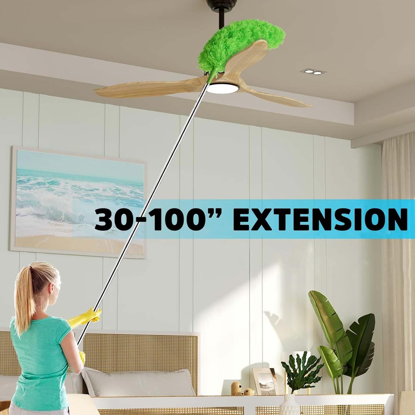 Ceiling Fan Cleaner Duster, Bafezoze Extendable Long Duster for High Ceilings, Telescoping Tall Extension Pole Green