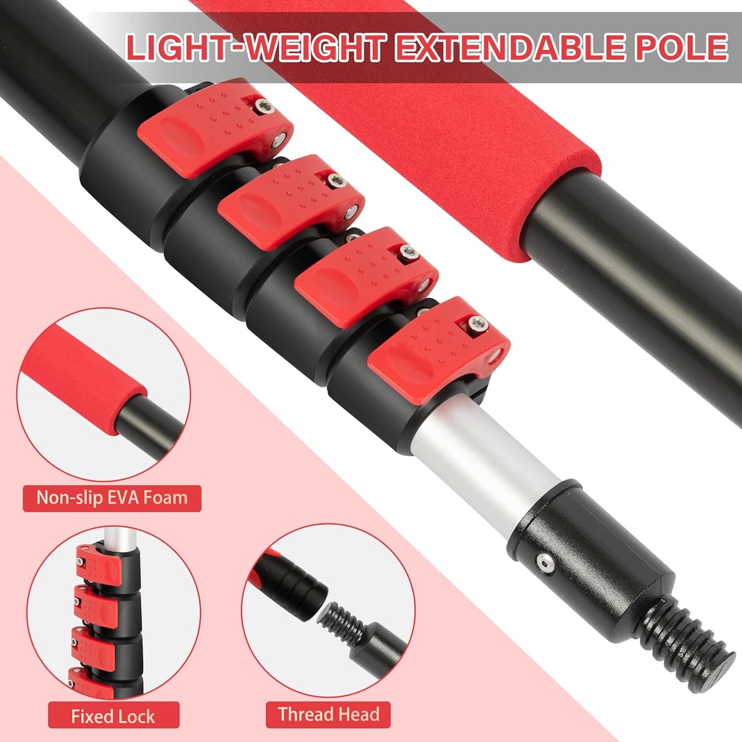 7-24 FT Extension Pole with 2 Outdoor Cobweb Brushes, 30 FT High Reach Ceiling Fan Cleaner Duster for Home, 24 FT Extendable Pole with 4 Pcs Dusting Tools, Cubweb Dusters, Feather Dusters, Fan Duster