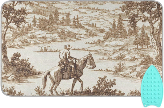 Ironing Mat Portable Ironing Pad Ironing Blanket for Table Top Heat Resistance Double-Side Using Travel Large 47.2 x 27.6 Inch Foldable Lightweight Cowboy Riding Horse Mountain Brown