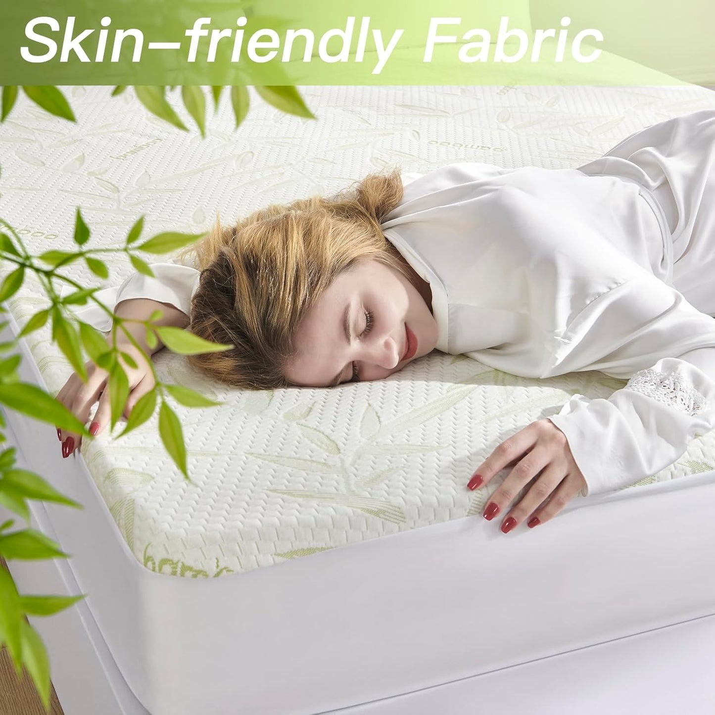 Twin XL Mattress Protector Waterproof Mattress Pad Washable Bamboo Rayon Mattress Cover Breathable Noiseless Bed Protector 5" - 21'' Elastic Fitted Deep Pocket