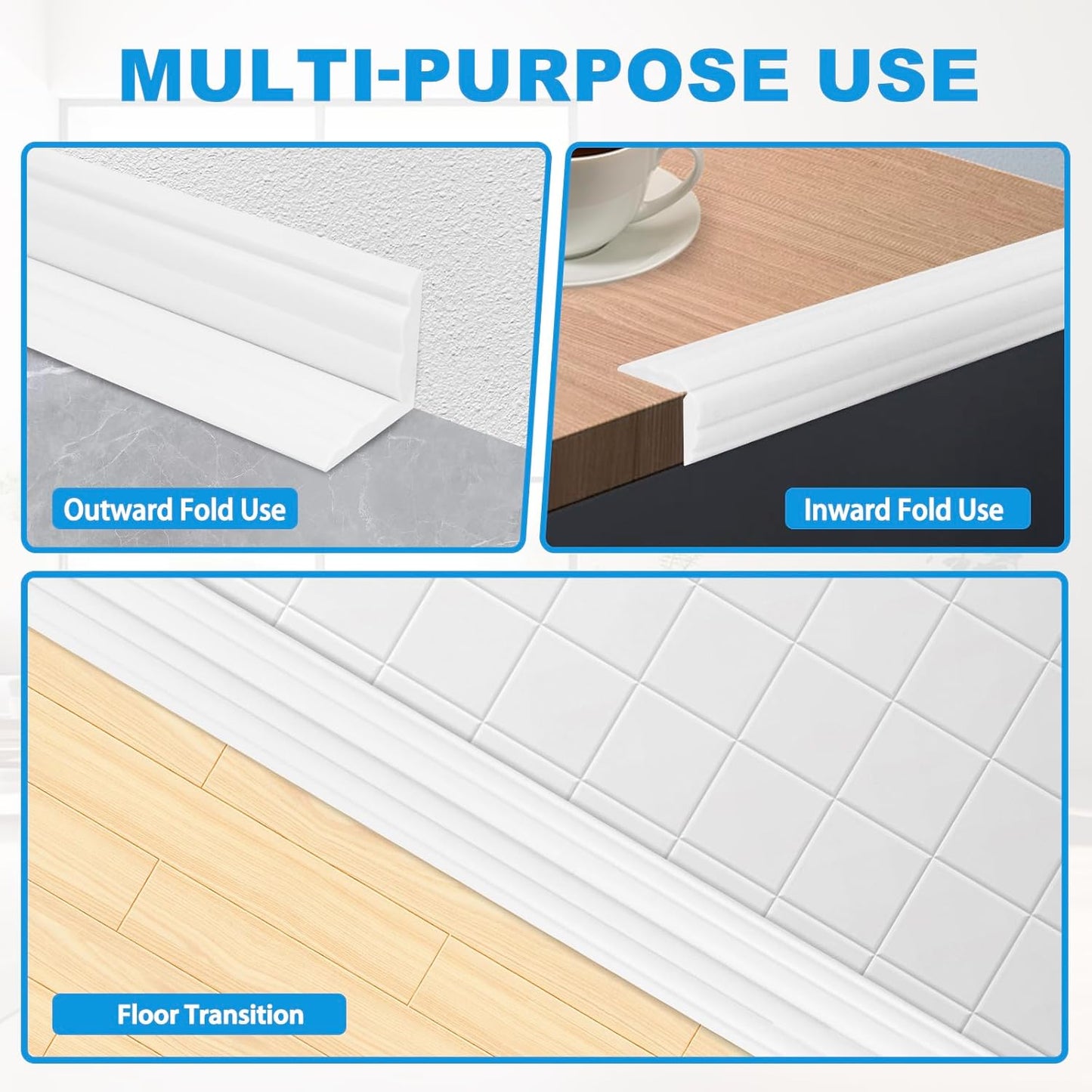 Wall Corner Protector Peel and Stick Corner Trim Molding Flexible Inside & Outside Wall Edge Guard Self Adhesive Moulding Trim for Edge Use, White, 0.8” W x 10’ L