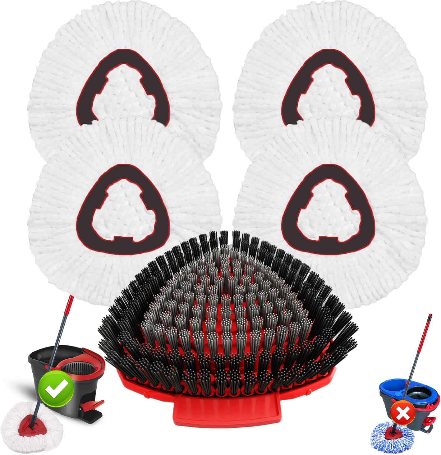 5 Pack Spin Mop Head Replacement for O Cedar EasyWring 1-Tank System,Include 4 Mop Replace Heads + 1 Upgrade Scrubber Brush, 100% Microfiber Mop Refills Deep Cleaning Machine Washable