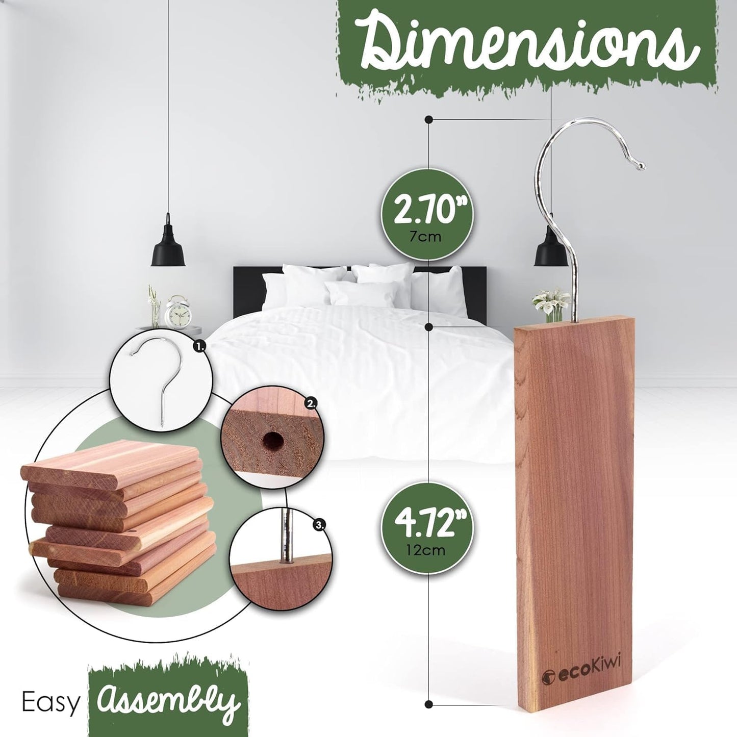 ecoKiwi Cedar Blocks for Clothes Storage - 20 Pack Hang Ups - 100% Natural Aromatic Cedar Planks for Closets and Drawers - Cedar Wood Hangers Balls Chips with Sandpaper - Cedarwood Scented Freshener