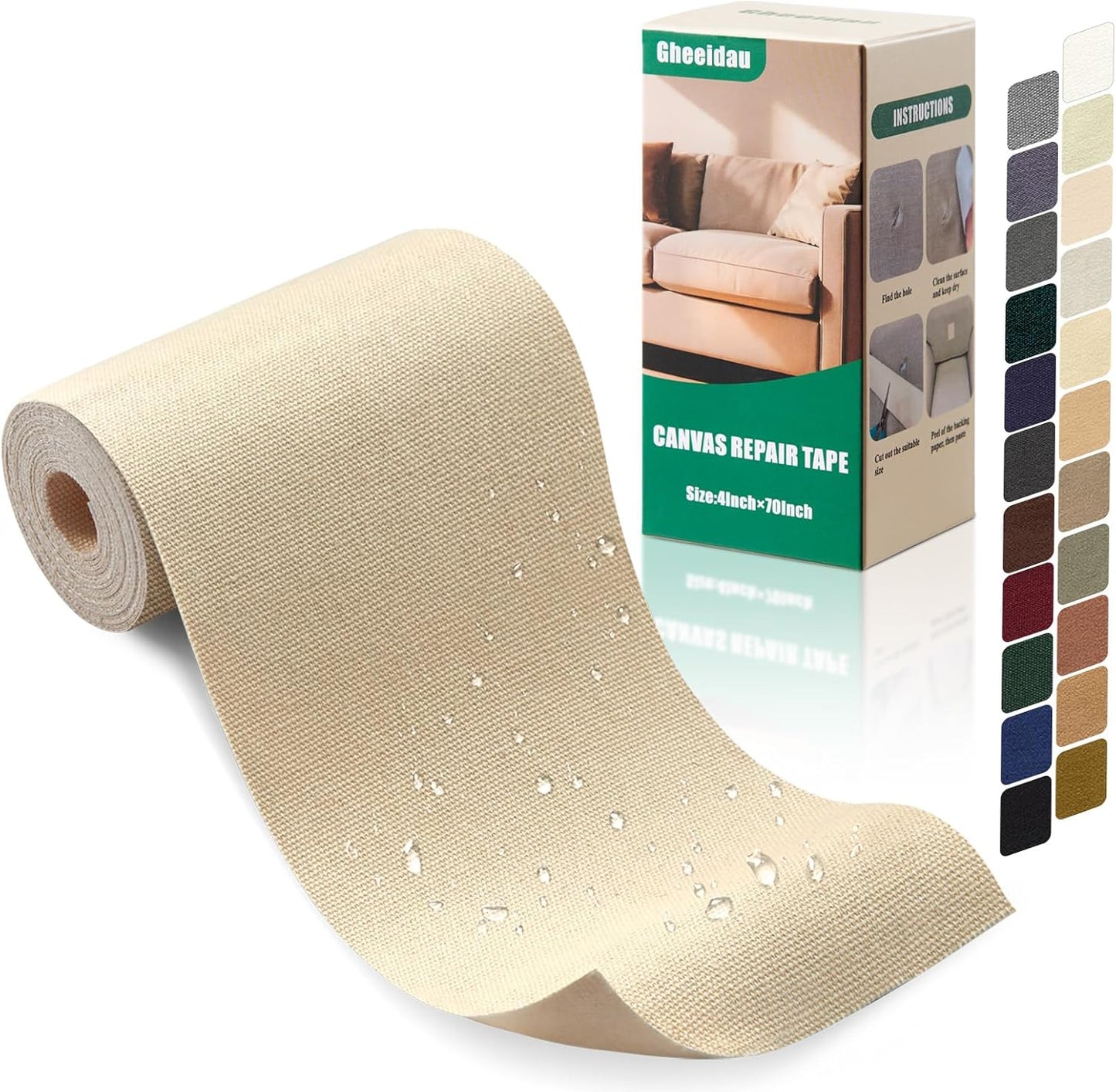 Canvas Repair Tape 4×70 Inch Waterproof Self-Adhesive Fabric Repair Patch for Repairing Boat Covers,Tents,Patio Umbrellas,Car Seats,Luggage,Sofas.(Beige)