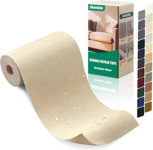 Canvas Repair Tape 4×70 Inch Waterproof Self-Adhesive Fabric Repair Patch for Repairing Boat Covers,Tents,Patio Umbrellas,Car Seats,Luggage,Sofas.(Beige)