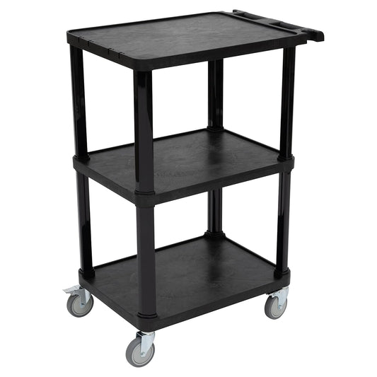 Pearington 3-Tier Compact Multi-Purpose Plastic Utility Cart with Lockable Wheels up to 300LBS, Black