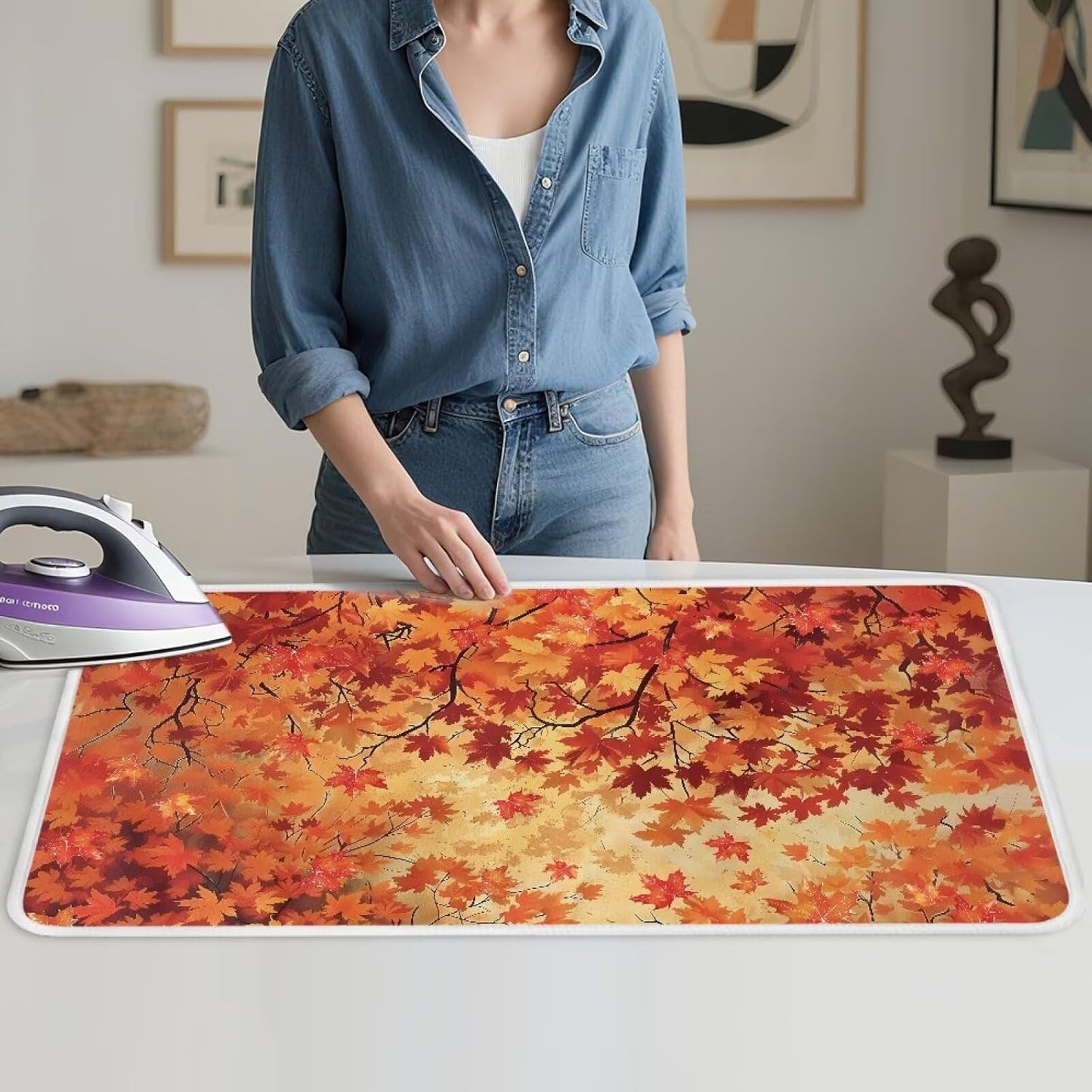 Ironing Mat Maple Leaf Ironing Board Pad Heat Resistant, Portable, Quilting & Travel Blanket 32 x 16 Inch Thanksgiving Small Ironing Mat for Table Top Autumn Decor,Countertop,Etc