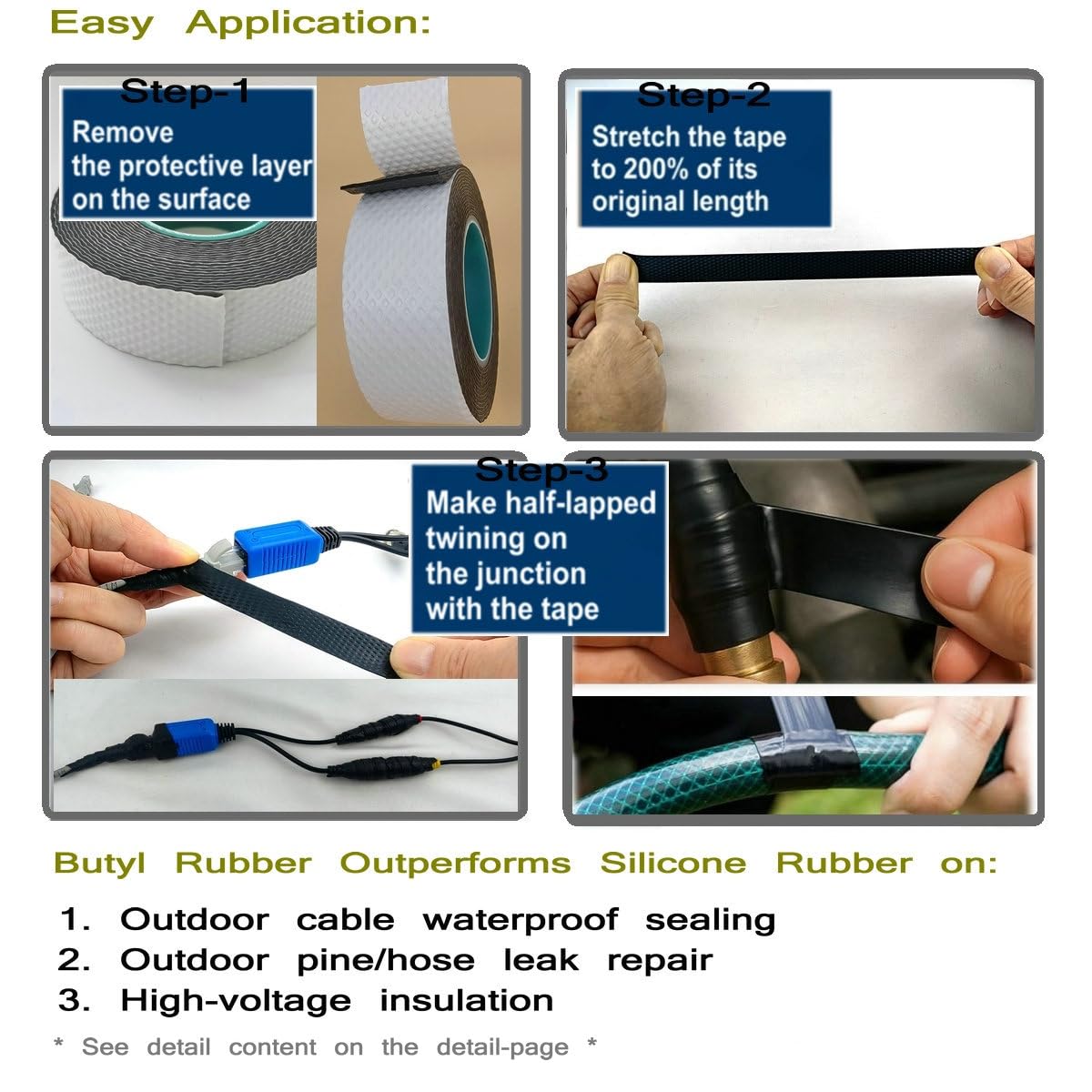 4 Rolls Butyl Rubber Self-Fusing Tape | IP67 Waterproof & 35KV Insulated | Extreme Cold/Hot Resistance (-4°F to 194°F) | for Electrical Joints, Pipe Leaks, Handlebar Grip Wrap (1" x10FT)