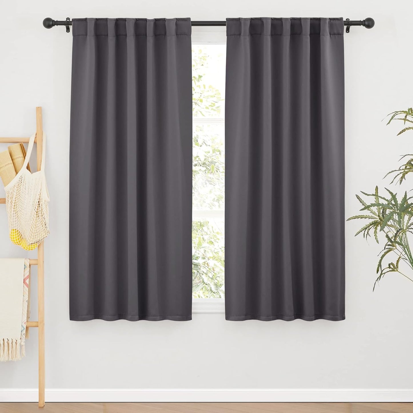 RYB HOME Blackout Curtains for Living Room, Back Tab & Rod Pocket Top Insulating Window Decor for Bedroom Dining Classroom Home Office, W 62 x L 63, Grey, 2 Panels