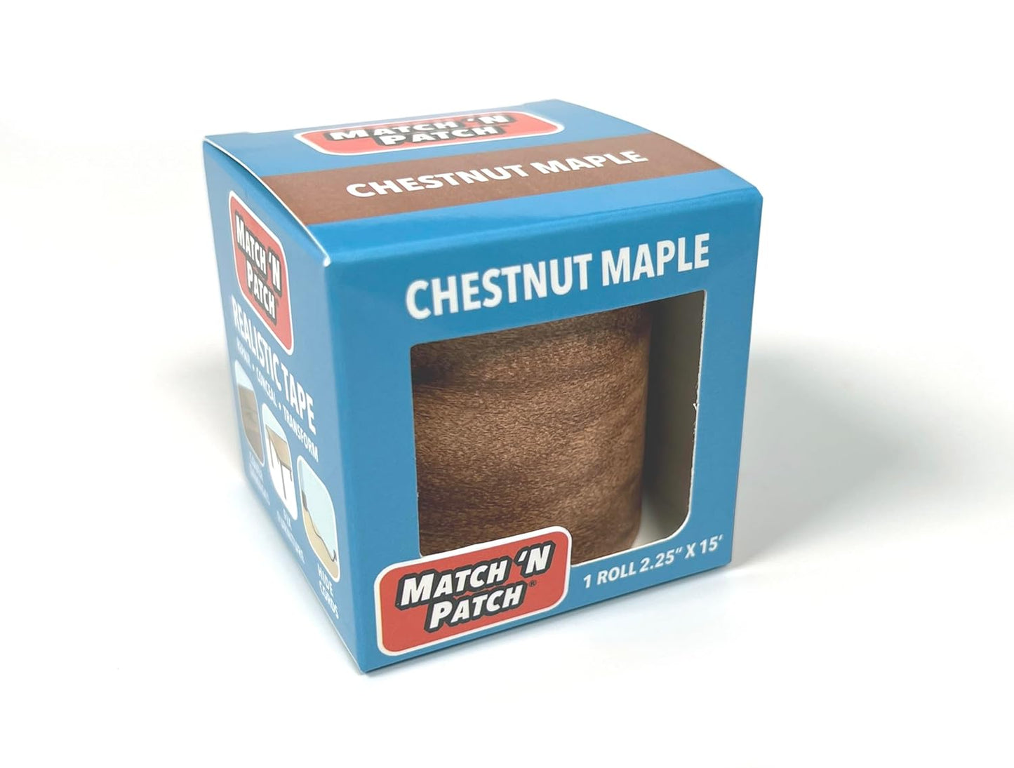 MATCH 'N PATCH Realistic Wood Grain Repair Tape - Durable Multi-Use Adhesive Tape for Furniture, Floors, Cabinets, Windows, Doors, RV, Home Decor & DIY Projects - Chestnut Maple, 2.25 inch x 15 feet