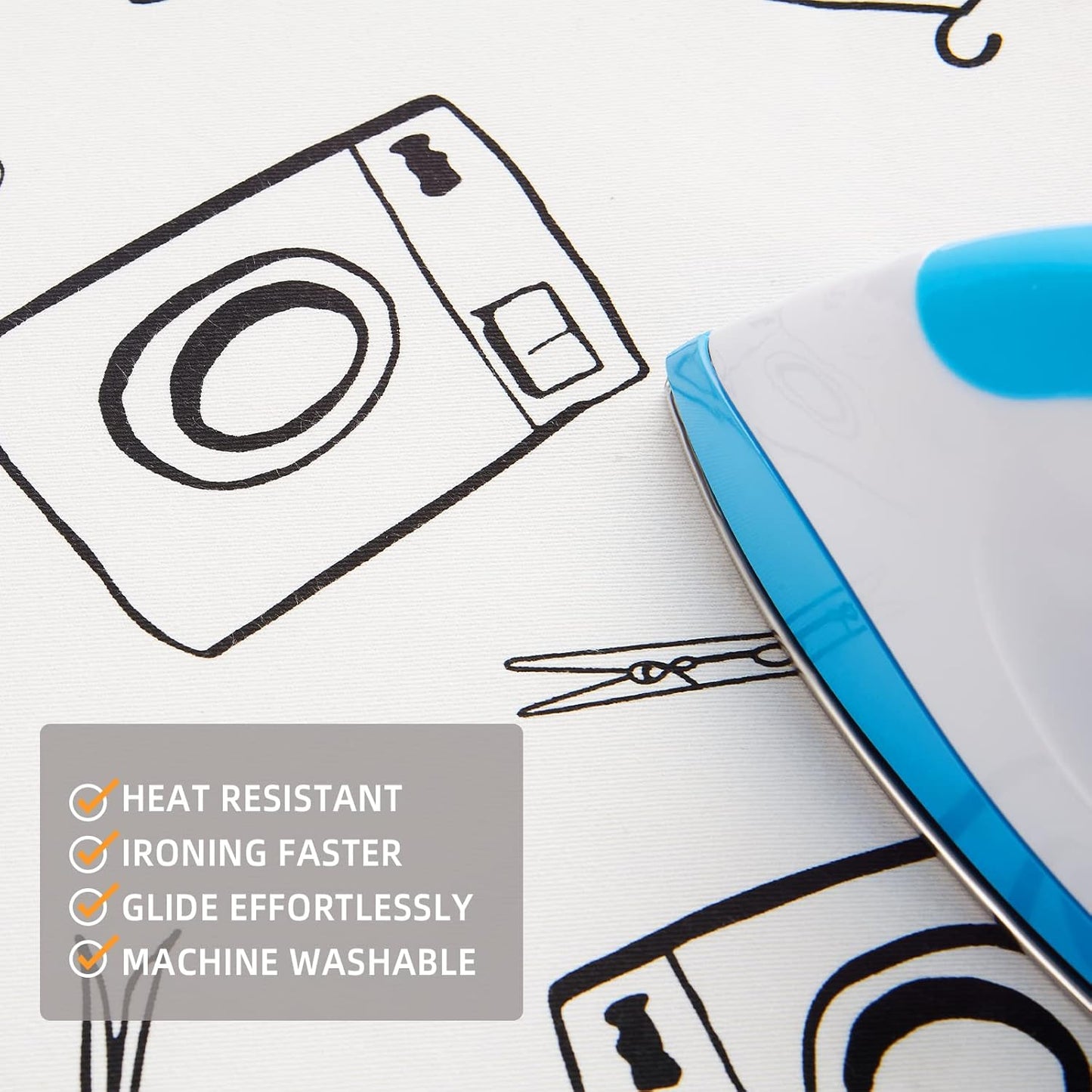 Wide Ironing Board Cover and Pad 18 x 49 inch Heat Reflective with Hook and Loop Fasteners, Thick Padding with Elasticized Edges, 3 Layers Iron Board Cover (White)