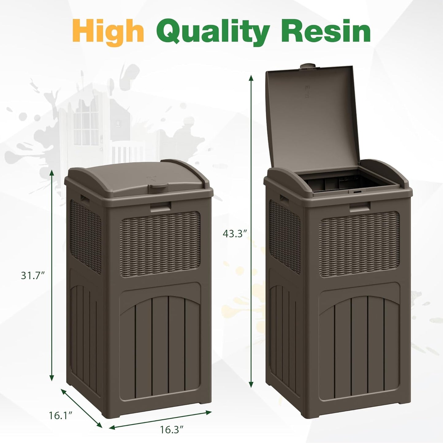 Flamaker 30 Gallon Trash Can, Resin Outdoor Garbage Can with Lid, Waterproof Hideaway Patio Waste Bins for Outside Use (2 Pack, Deep Brown)