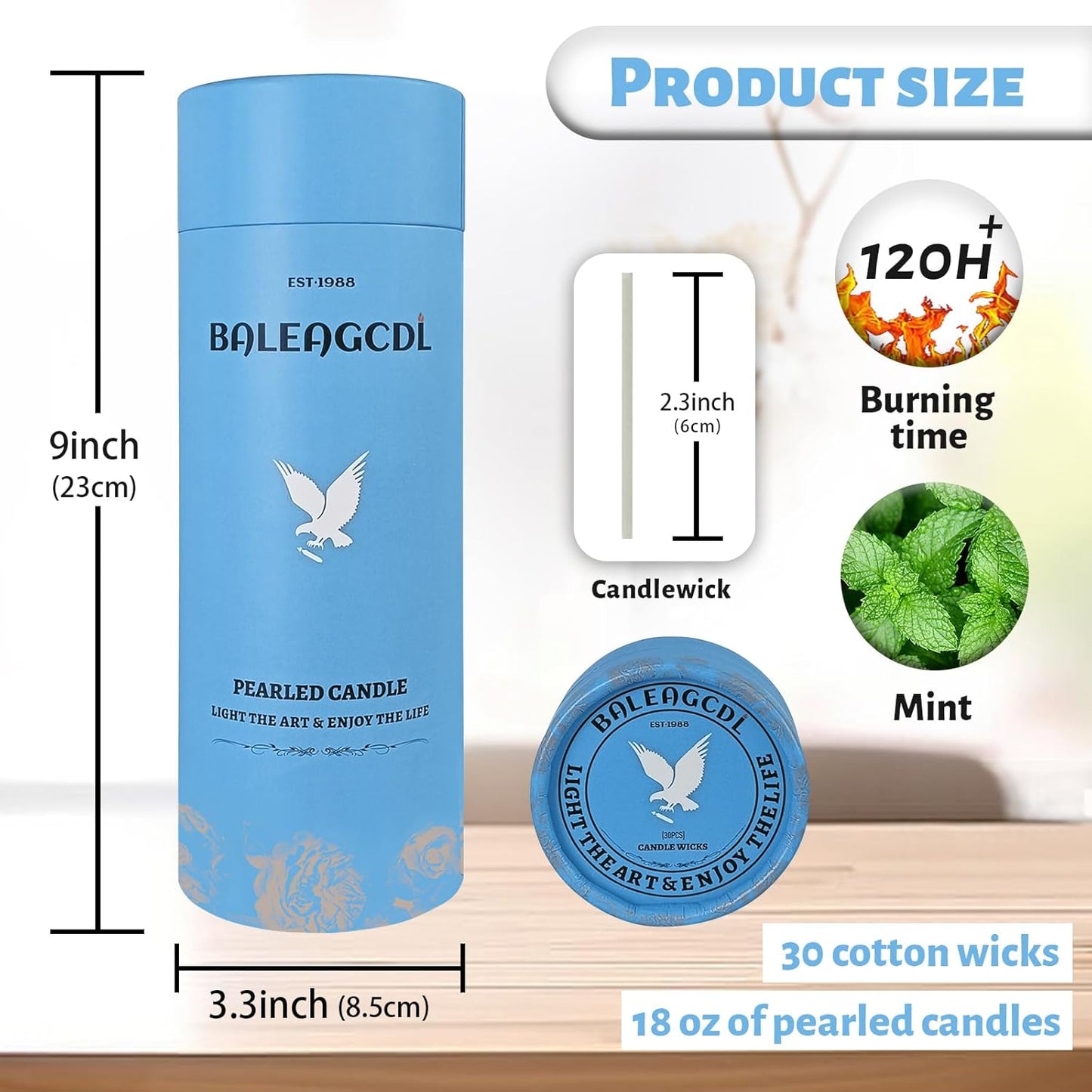 Mint Scented Dark Green Pearled Candle 18oz Luxury Sand Candle Granulated Wax - 30 Cotton Wicks - Wax for Candle Making Decorative Candles Smooth and Clean Burning Lasts up to 120 Hours