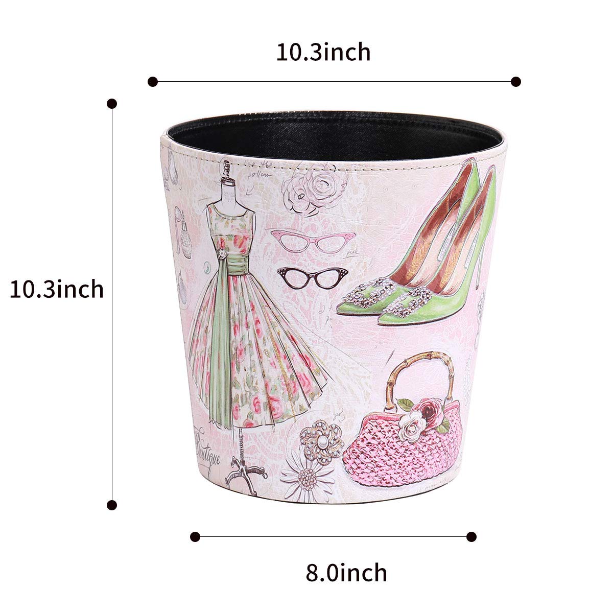 PU Leather Small Trash Can Wastebasket, Round Garbage Container Basket for Bathrooms, Laundry Room, Kitchens, Offices, Kids Rooms, Bedrooms,Dorms,Home Decorative Art Bin, 2.9 Gallon(Fashion Style)