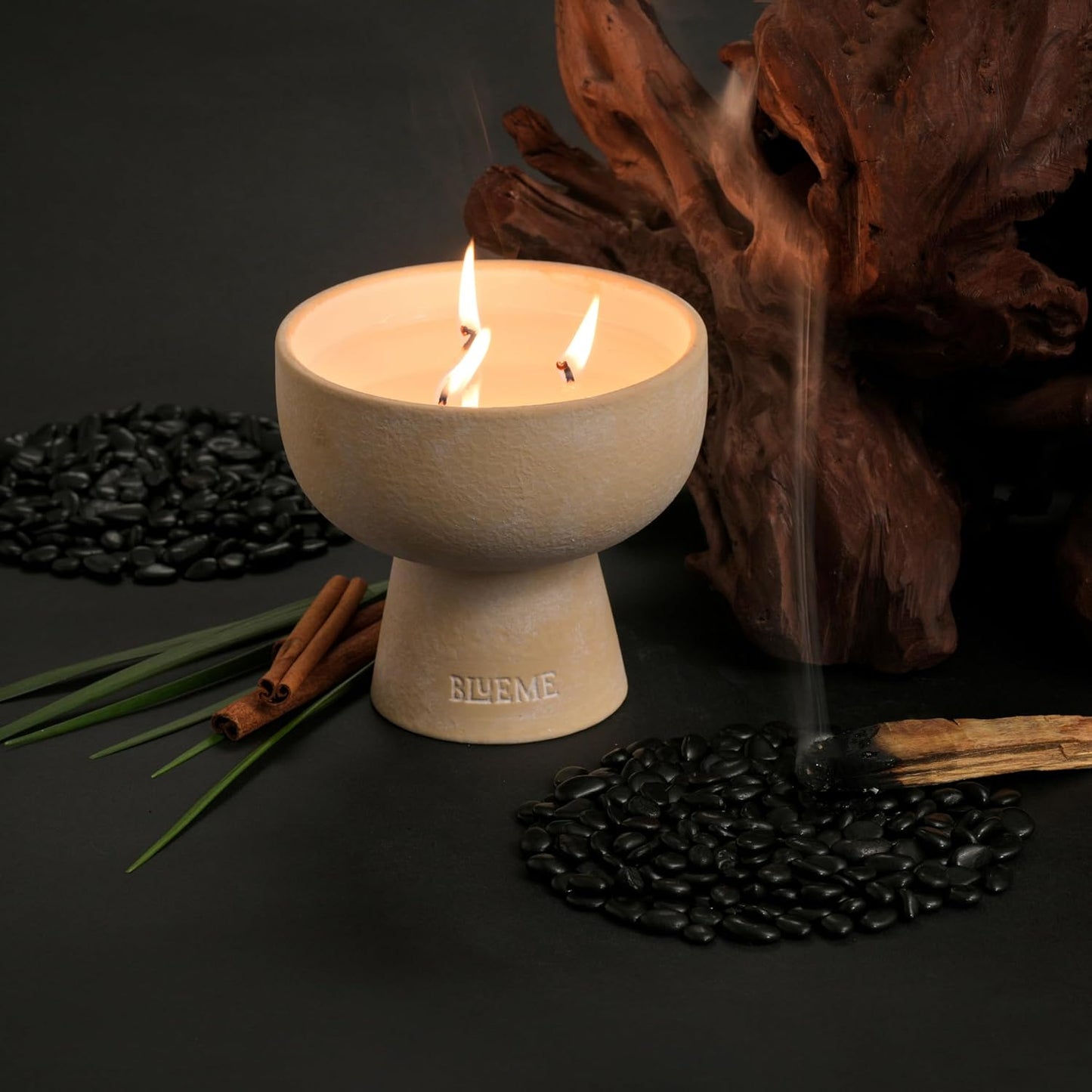 New BLUEME Wellness Candle Wax Refill, Contains Essential Oil, Sustainable, Hand Finished, Hand Poured, Premium, Luxury Ceramic, Natural Cotton Wick (12oz, Palo Santo & Vetiver)