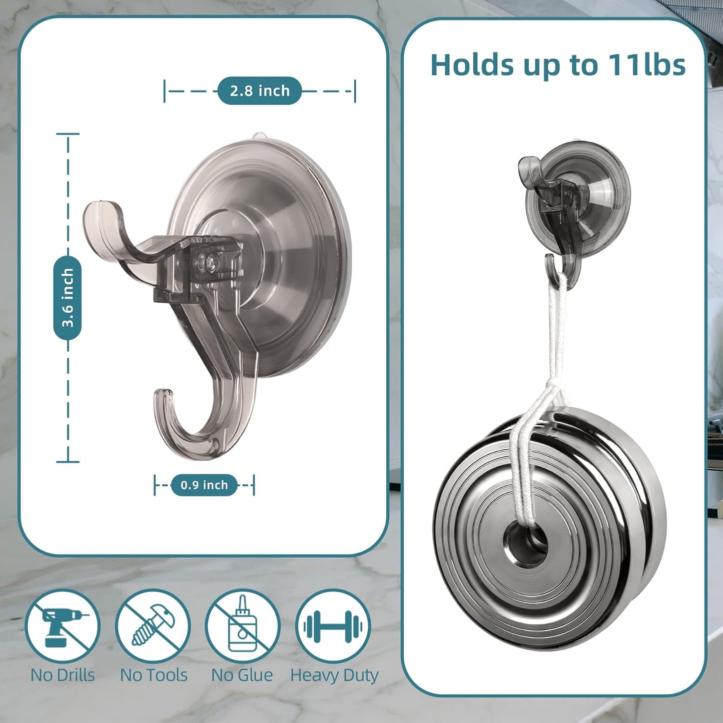 Antimbee 3 Pack Suction Cup Hooks, Clear Suction Hanger, Removable Small Hooks for Shower, Bathroom, Glass, Door, Windows, Kitchen - Up to 11 lbs on Smooth Surface (Transparent Gray)