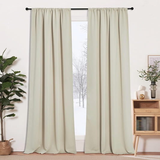 RYB HOME Blackout Curtains for Living Room, Large Window Shades for Bay Window Dining Parlor Bedroom Patio Door, Wide 52 x Long 102 inches, Beige, 2 Panels