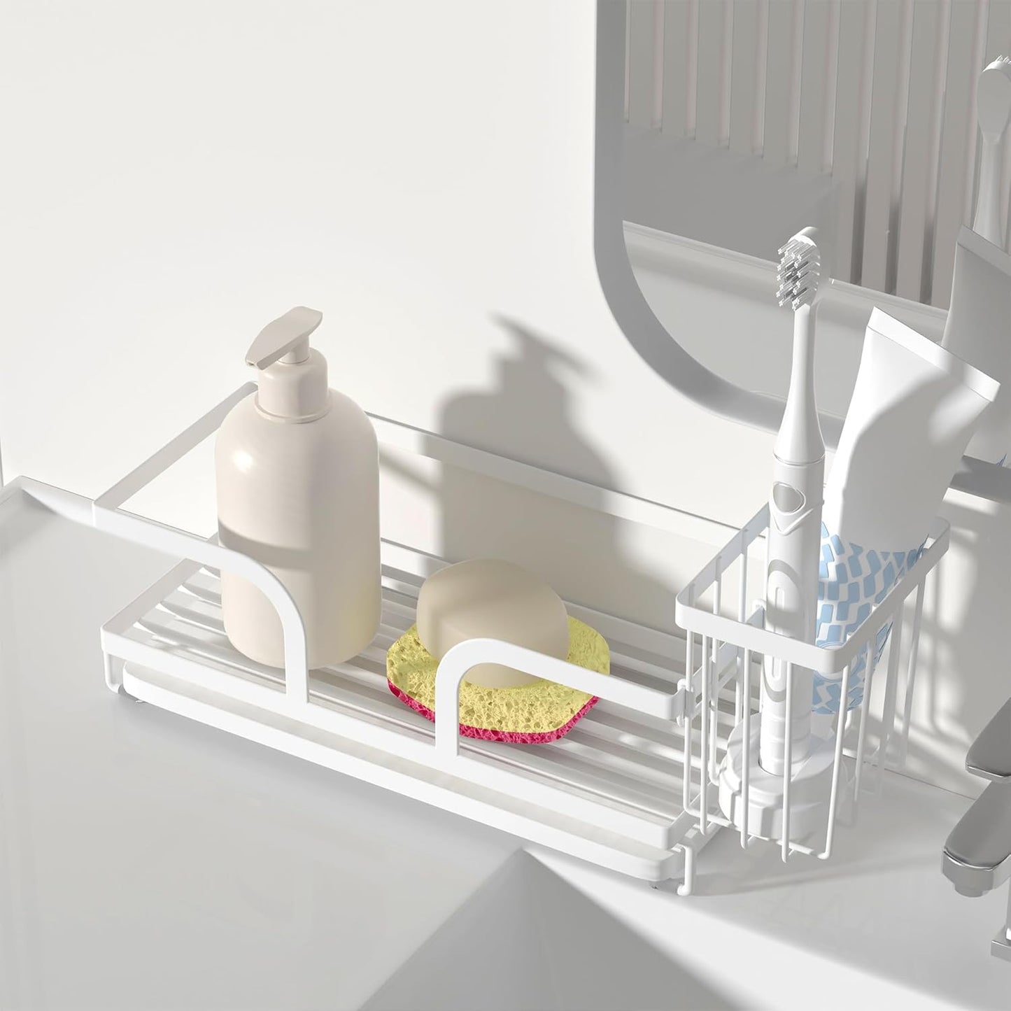 Bathroom Counter Organizer,Perfume Tray,Stone Drying Mat for Kitchen Counter,9.7" x 4.2"x 3.2", Ideal for Bathroom Organizers and Storage, Vanity, Skincare, Present, and More,1PCS White