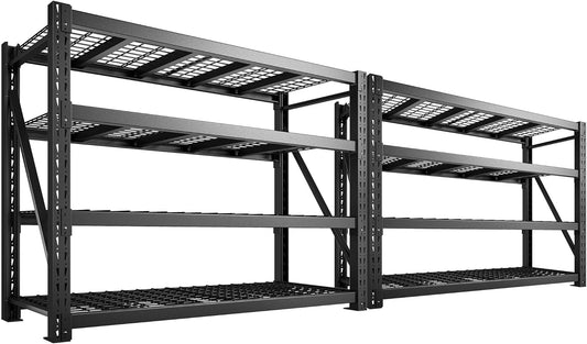 Bepatio 9400LBS Garage Shelving Heavy Duty 67.6W Storage Shelves Adjustable Metal Shelving 4 Tier Utility Shelf for Warehouse Basement Shop, Black 67.6''Wx23.7''Dx72''H, 2PCS