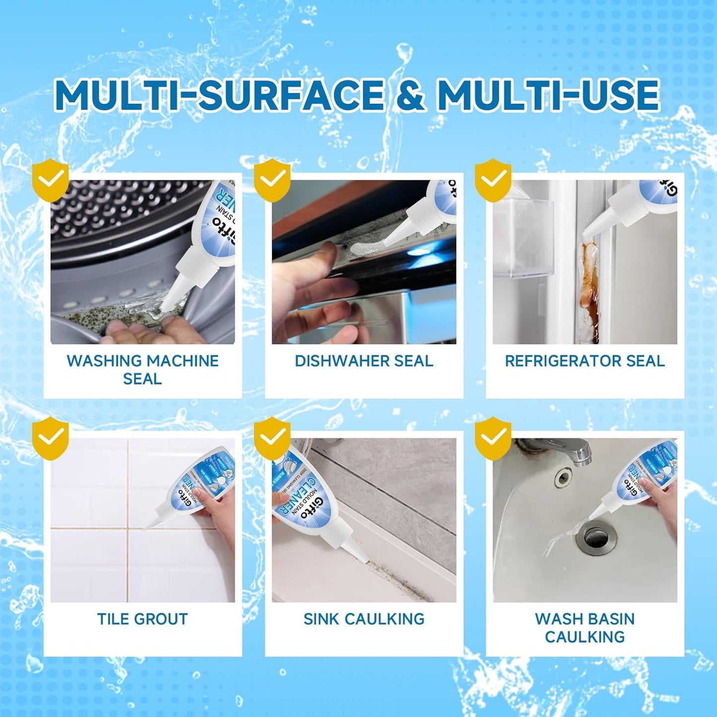 Mold Stain Remover Gel - Tile Grout Cleaner with Brush, Bleach Gel Washing Machine Cleaner Front Loader, Grout Cleaning Whitener for Bathroom Shower & Kitchen Sink, Non-Toxic, 10 fl oz 2 Pack