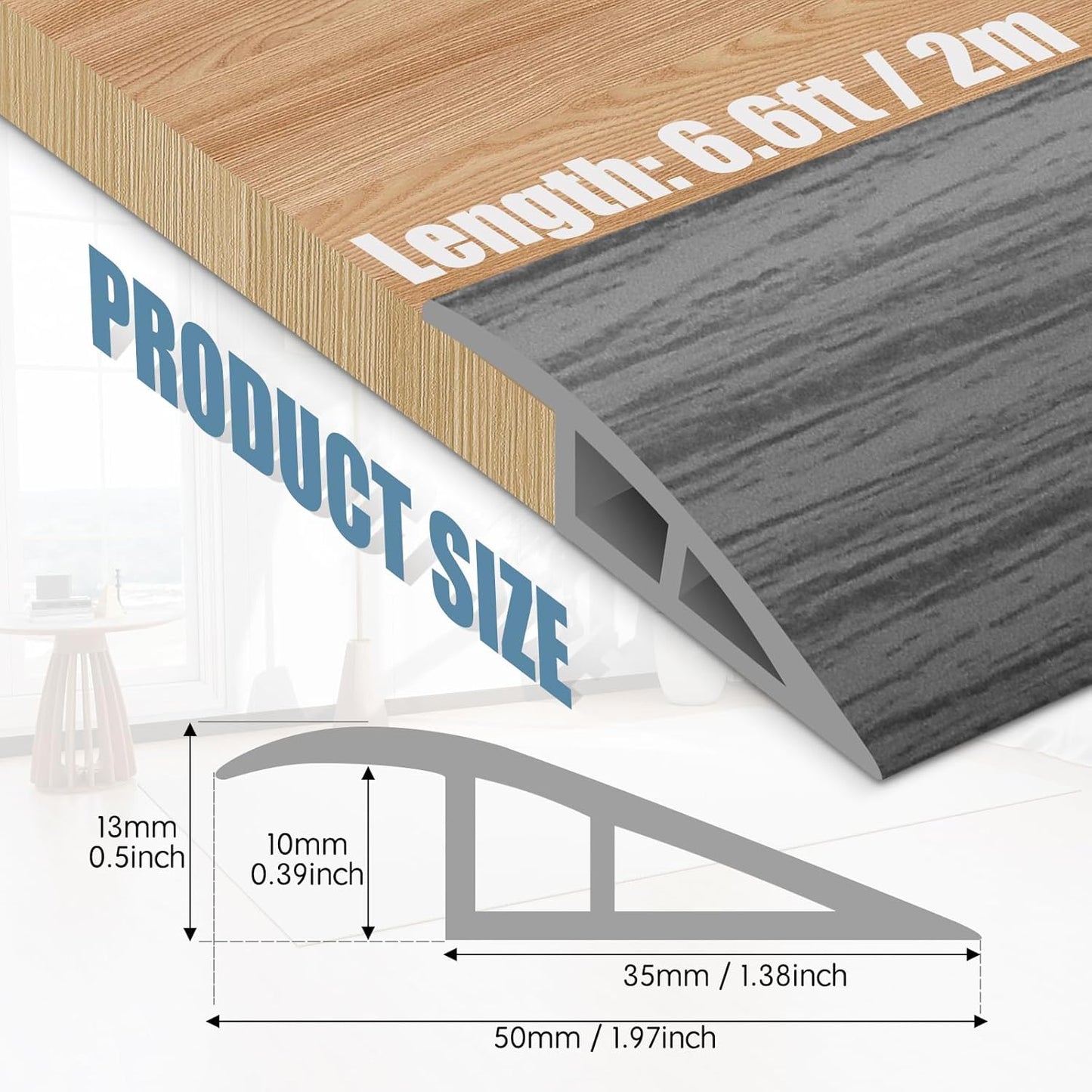 Floor Transition Strip Door Threshold 79" Floor Transition Reducer Trim on The Edges Threshold Strip Self Adhesive Suitable for Doorways, Tiles, Carpet