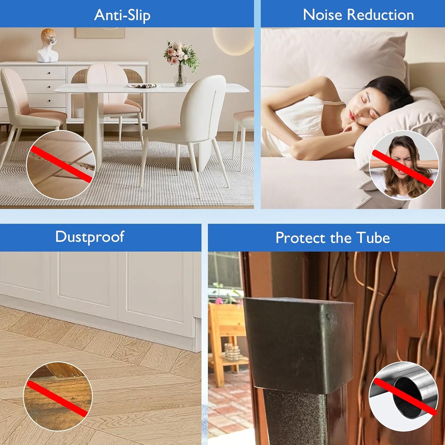 32 Pcs 5/8" x 5/8" Square Rubber Chair Leg Caps, PVC Table Leg Covers, Flexible & Anti-Slip Furniture Leg End Caps, Chair Leg Floor Protectors for Bar Stool Leg Patio Indoor, Black