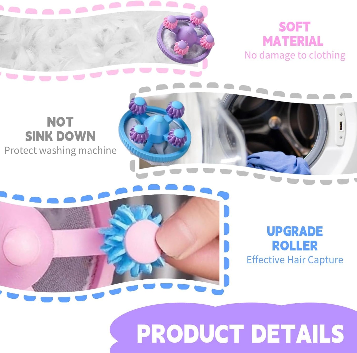 Upgrade Pet Hair Remover for Laundry - Lint Catcher for Washing Machine, Reusable Household Hair Filter Washer Lint Trap Net Pouch (4 Pieces)