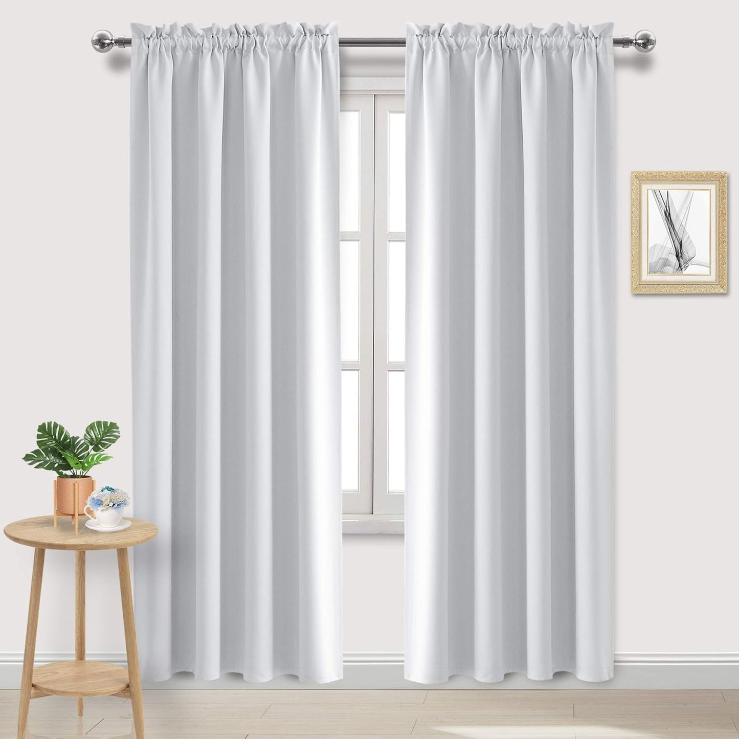 DWCN Blackout Curtains for Bedroom – Rod Pocket Thermal Insulated Noise Reducing Noise Reducing Drapes for Living Room, W 52 x L 95 Inch, 2 Panels, Greyish White