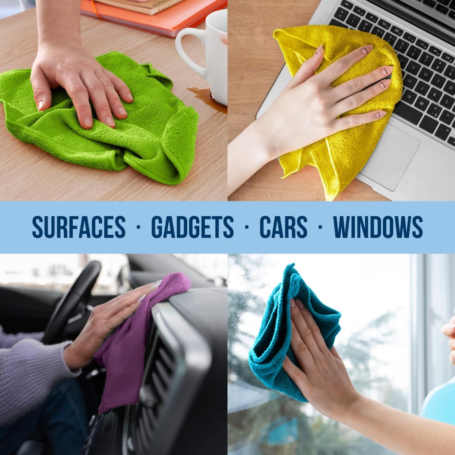 GREEN LIFESTYLE Chamois Cloth, Microfiber Cleaning Cloth 750 Pack, Borderless Towels Cleaning, Car Microfiber Towel, Drying Car Wash Towels (11.5" x 11.5", Multicolor)