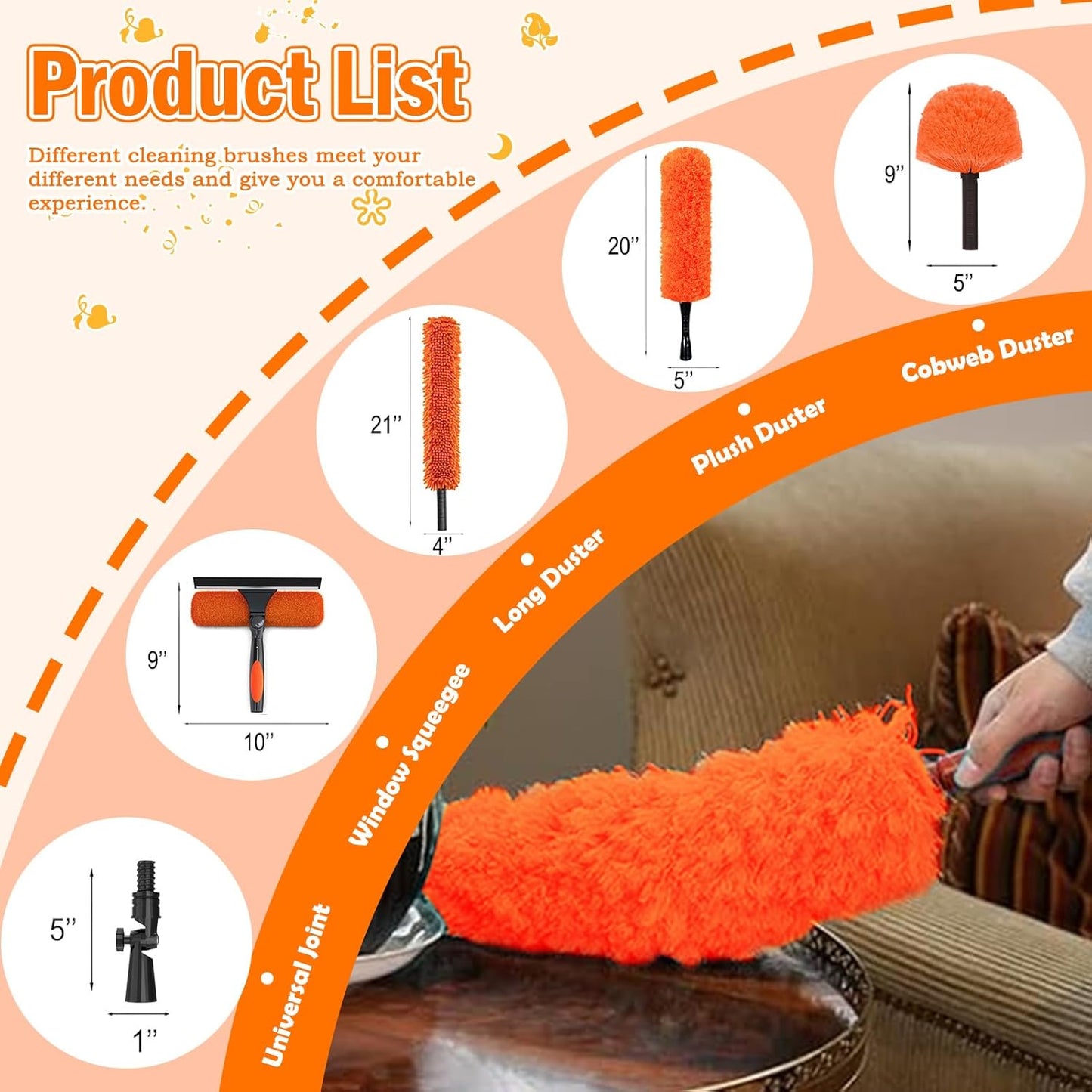 36FT High Reach Duster Cleaning Kit with Extension Pole, High Ceiling Fan Cleaner Duster Tool for Fan Blades, Window Washing Kit with Microfiber Feather Duster & Window Squeegee